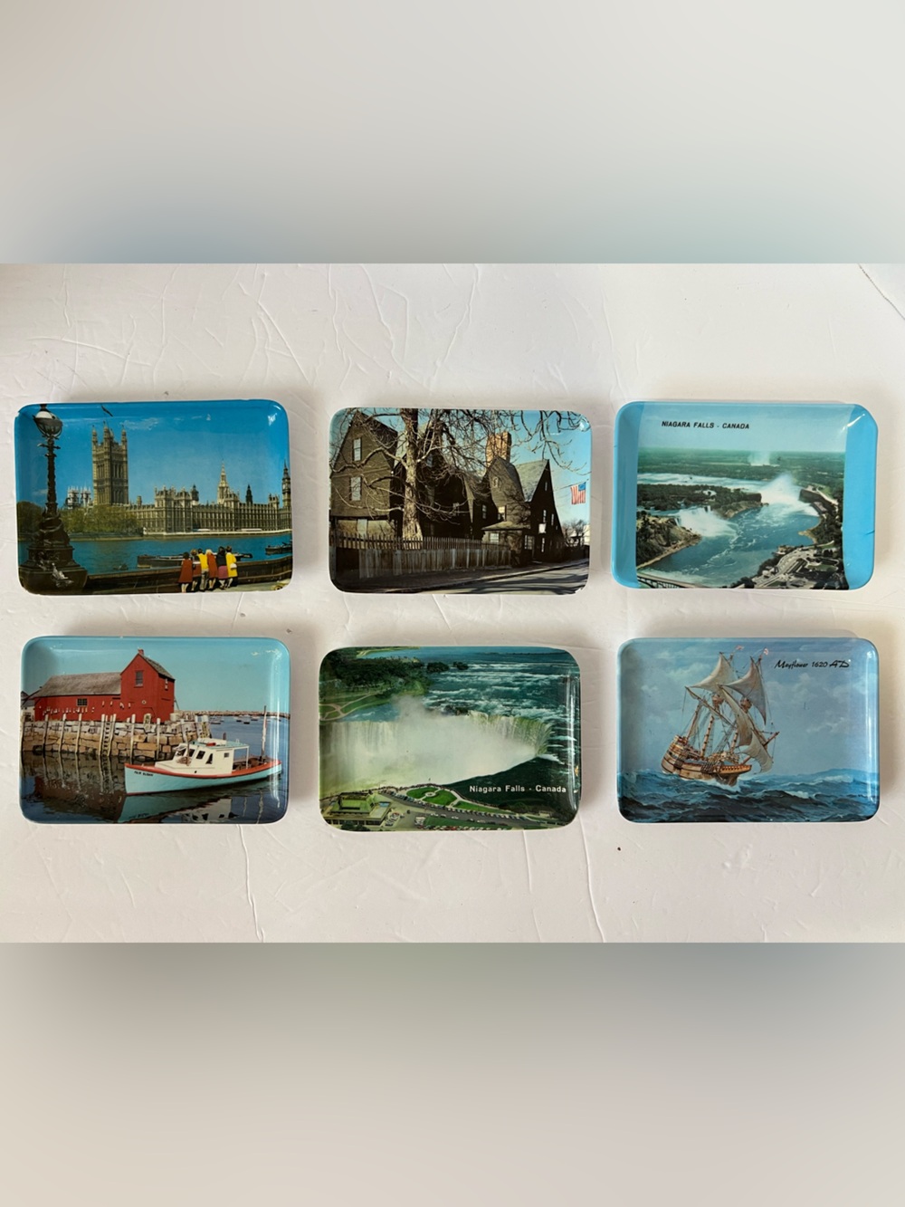 Vintage Italian Plastic Souvenir Snack Trays Lot of 6 Niagara Falls Big Ben MCM